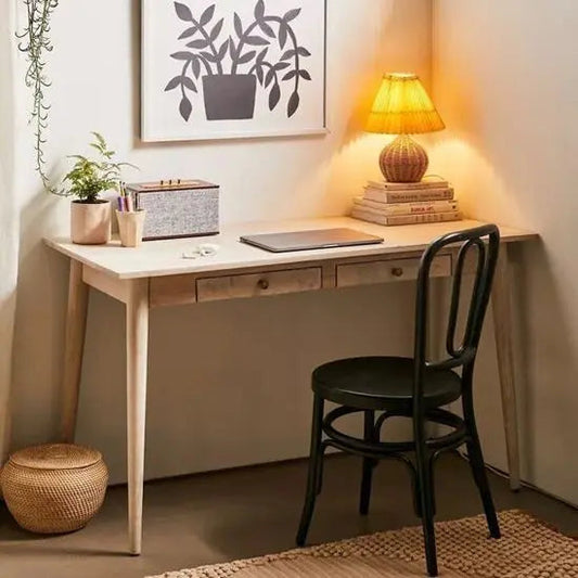 Solid Mango Wood Monet Two-Drawer Study Desk with Carved Legs