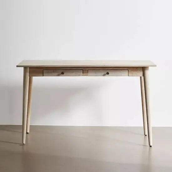 Solid Mango Wood Monet Two-Drawer Study Desk with Carved Legs