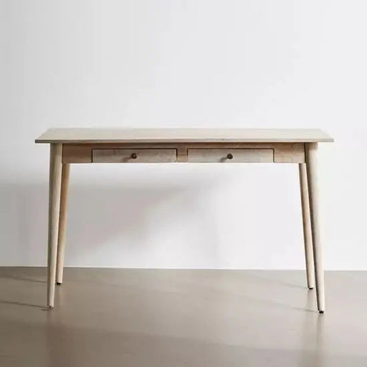 Solid Mango Wood Monet Two-Drawer Study Desk with Carved Legs
