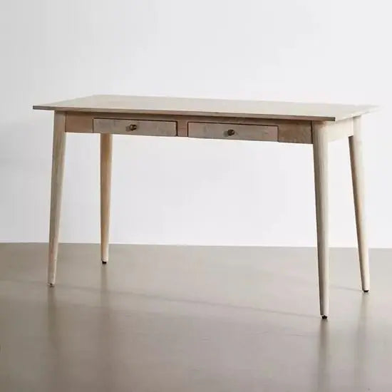 Solid Mango Wood Monet Two-Drawer Study Desk with Carved Legs