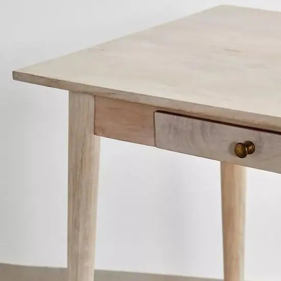 Solid Mango Wood Monet Two-Drawer Study Desk with Carved Legs