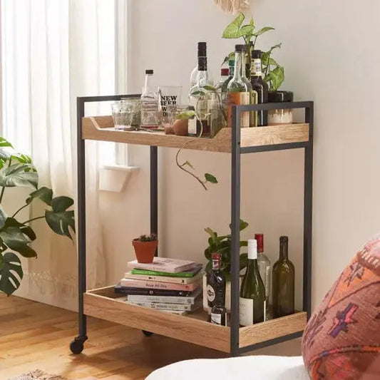 Grizzo Mango Wood Serving Trolley with Metal Legs and Wheels