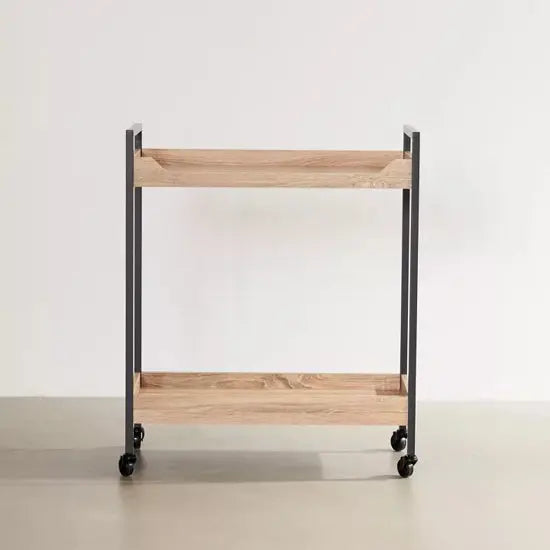 Grizzo Mango Wood Serving Trolley with Metal Legs and Wheels