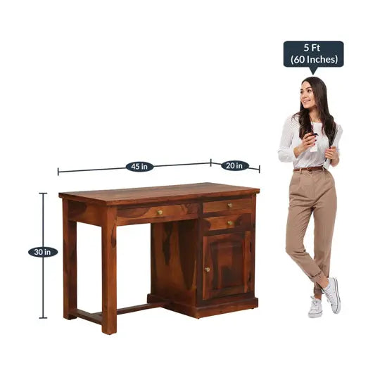 Solid Sheesham Wood Drag Study Desk with Three Drawers