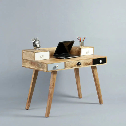 Solid Mango Wood Multi‑Color Rino Study Desk with Five Drawers