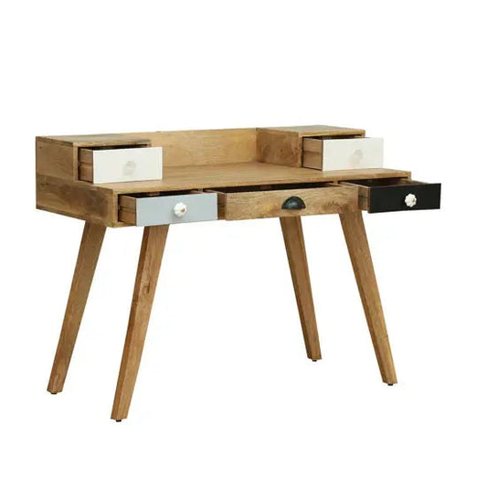 Solid Mango Wood Multi‑Color Rino Study Desk with Five Drawers