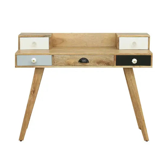 Solid Mango Wood Multi‑Color Rino Study Desk with Five Drawers
