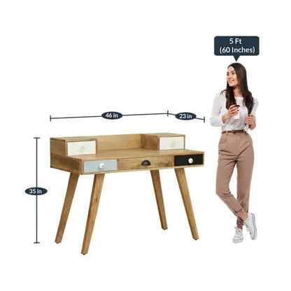Solid Mango Wood Multi‑Color Rino Study Desk with Five Drawers