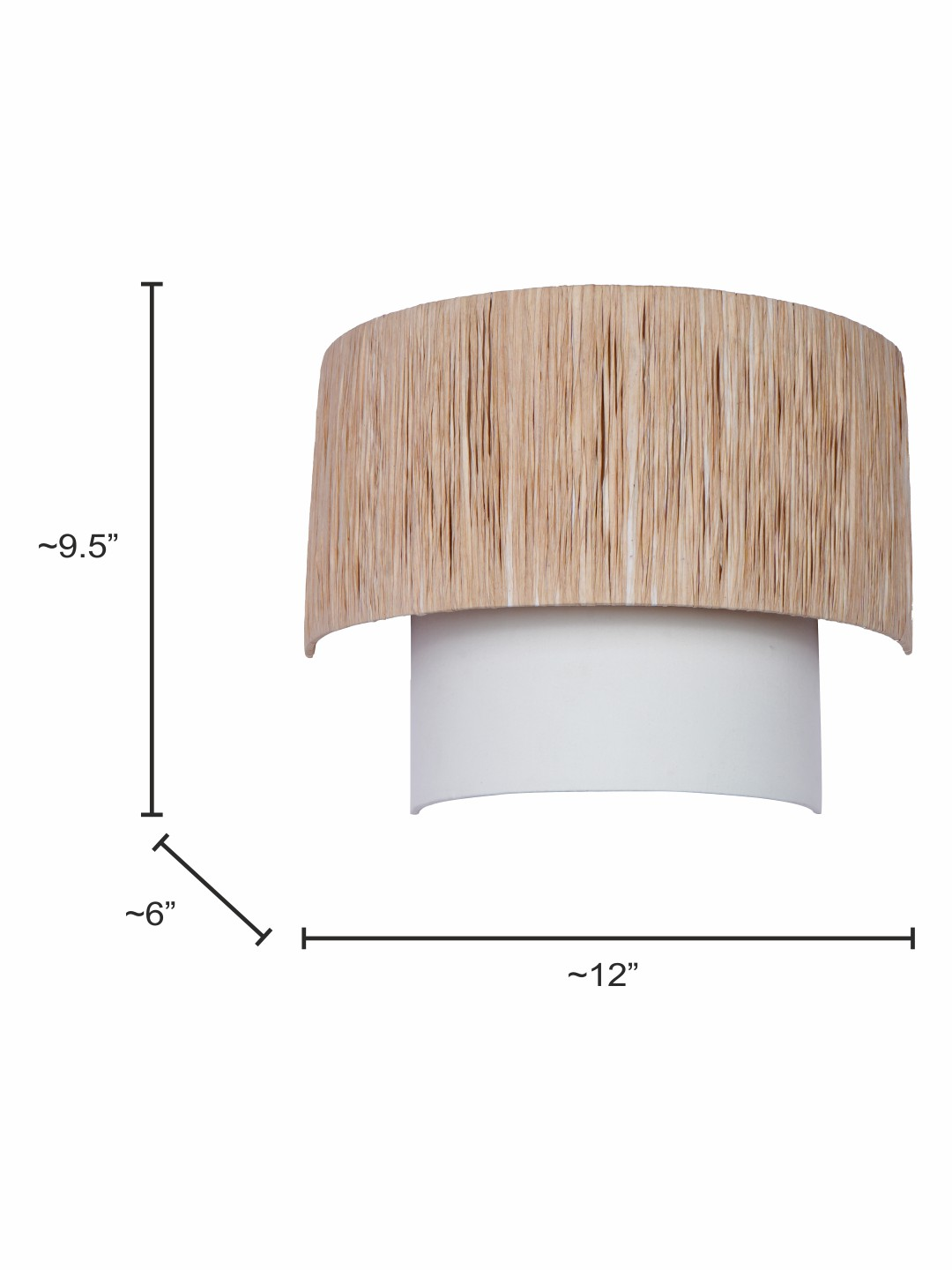 Elegant 12-inch Half Concentric Drum Wall Sconce, Raffia and White Fabric