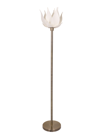 Auspicious Ivory Blooming Lotus Antique Brass Floor Lamp