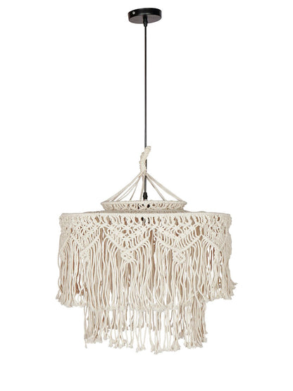 Bohemian Natural White Macrame 2-Tier Drum Pendant Light for Home Decor