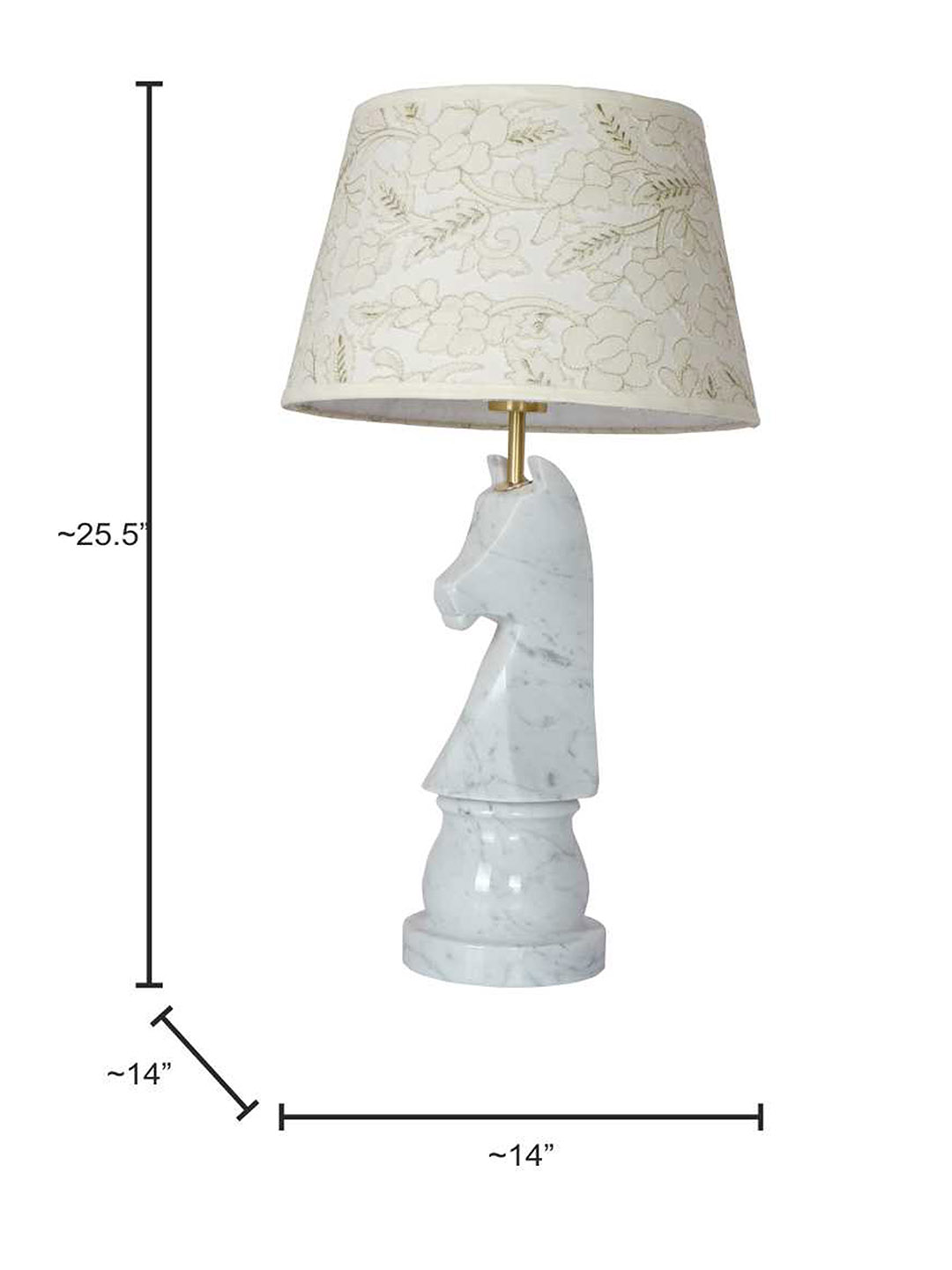 Statuario Marble Chess Knight Table Lamp with Embroidered Drum Shade