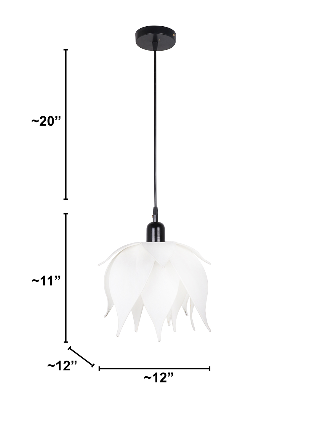 Off White Fabric and Iron 1-Light Lotus Pendant Light – 30.5 cm