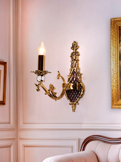 Luxury Maroon Gold 8-Light Chandelier, Kashmiri Embroidered Fabric Shades & Crystals