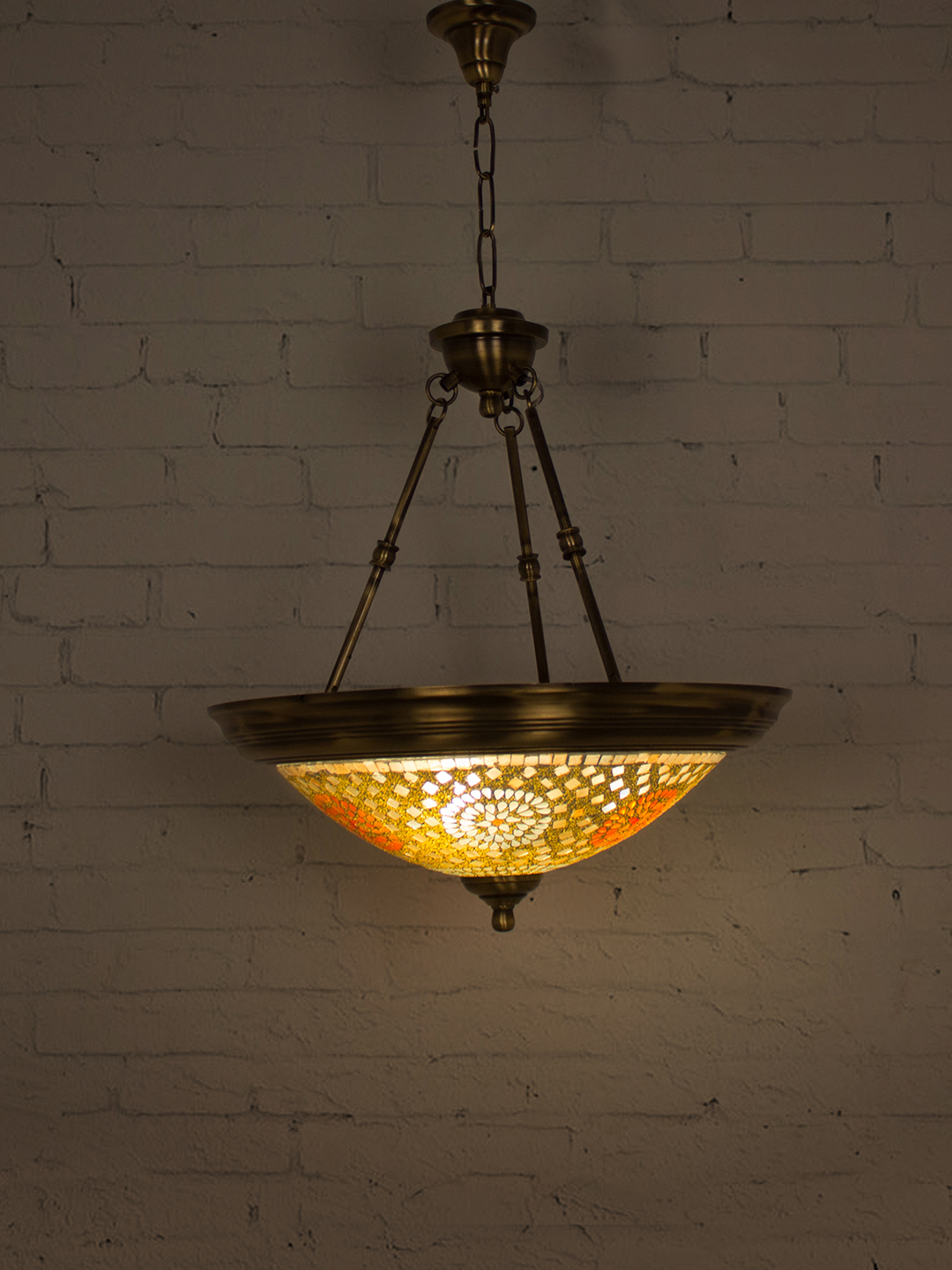 Brass Antique Glass 3-Light Hanging Light – 45.7 cm