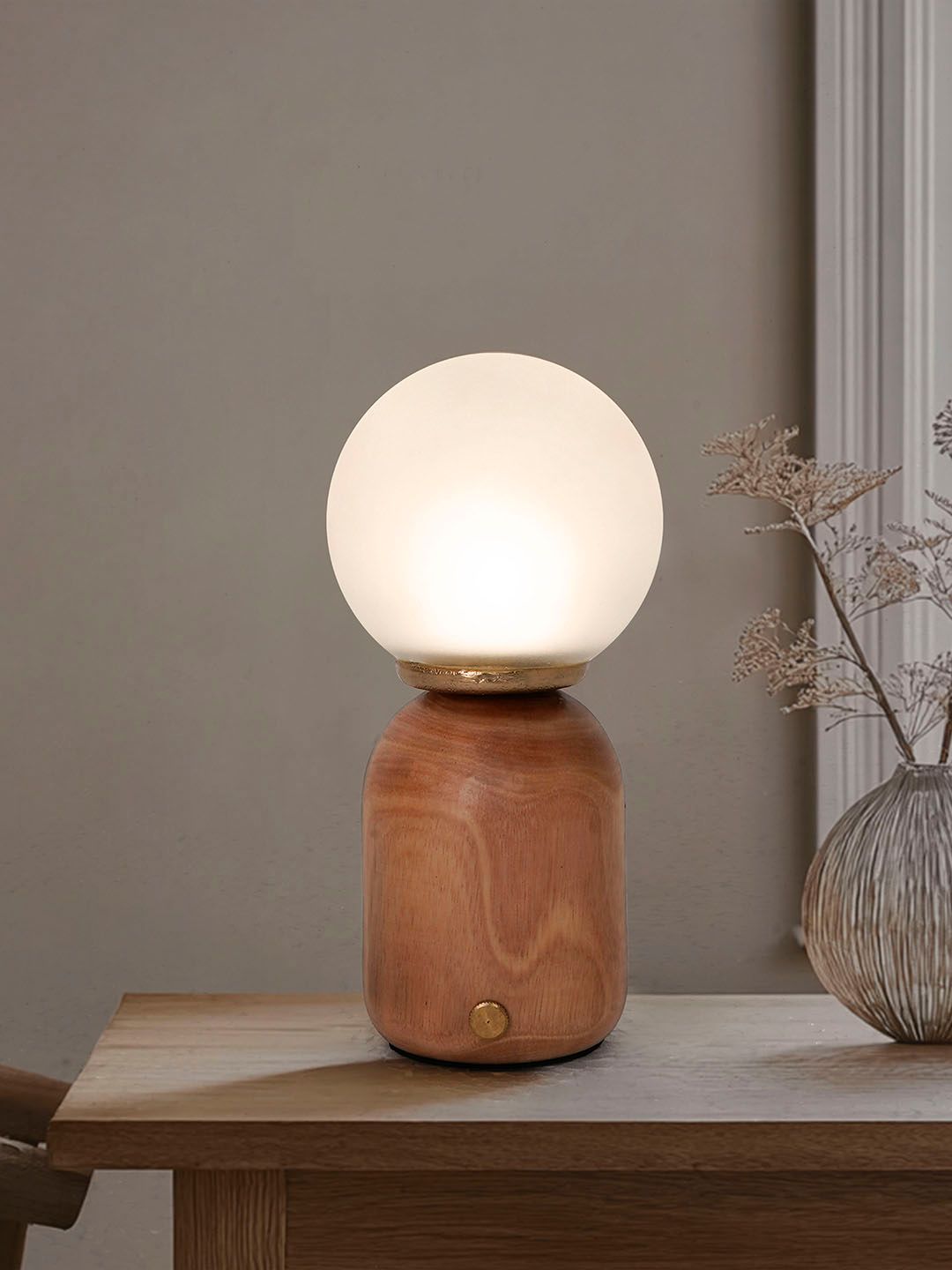 Modern Natural Wood & Glass Rechargeable LED Dimmable Touch Table Lamp