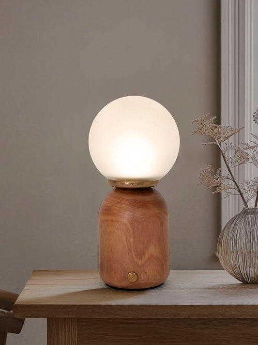 Modern Natural Wood & Glass Rechargeable LED Dimmable Touch Table Lamp