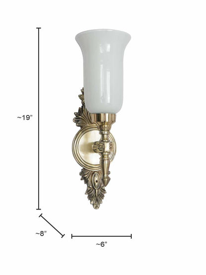 Traditional Antique Brass Aluminium Torch Wall Sconce, Milky White Glass Shade
