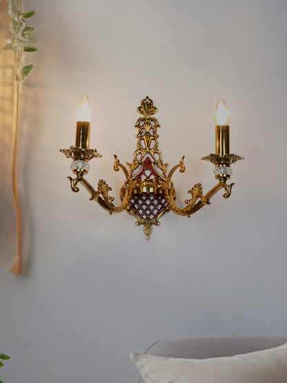 Luxury Maroon Gold 8-Light Chandelier, Kashmiri Embroidered Fabric Shades & Crystals