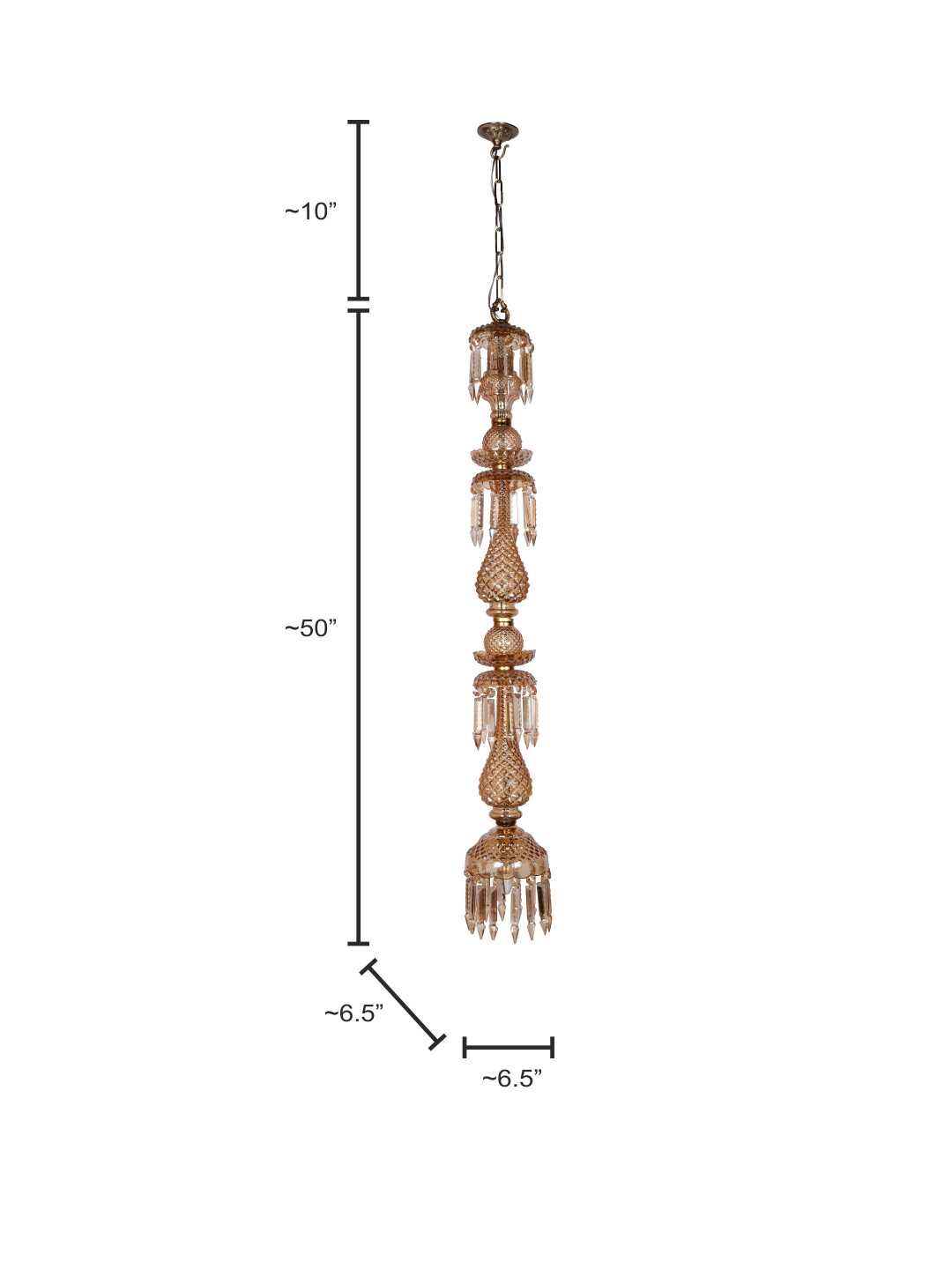 Grand Golden Luster Glass Pendant Light with Hand-Cut Crystals, 127 cm