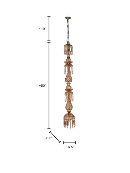 Grand Golden Luster Glass Pendant Light with Hand-Cut Crystals, 127 cm