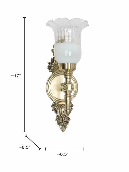 Classic Aluminium Torch Wall Sconce: Antique Brass Finish, Half-White Borosilicate Glass