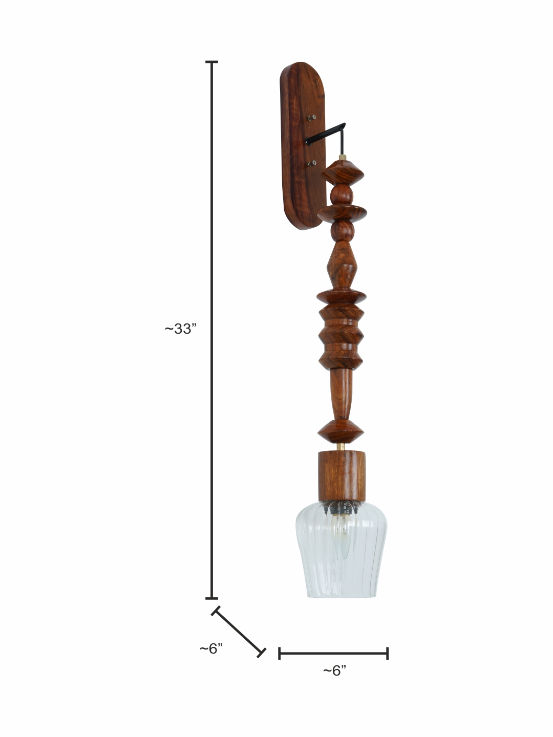 Artistic Long Geometric Wooden Bead Wall Lamp, Sheesham Wood Pendant Light
