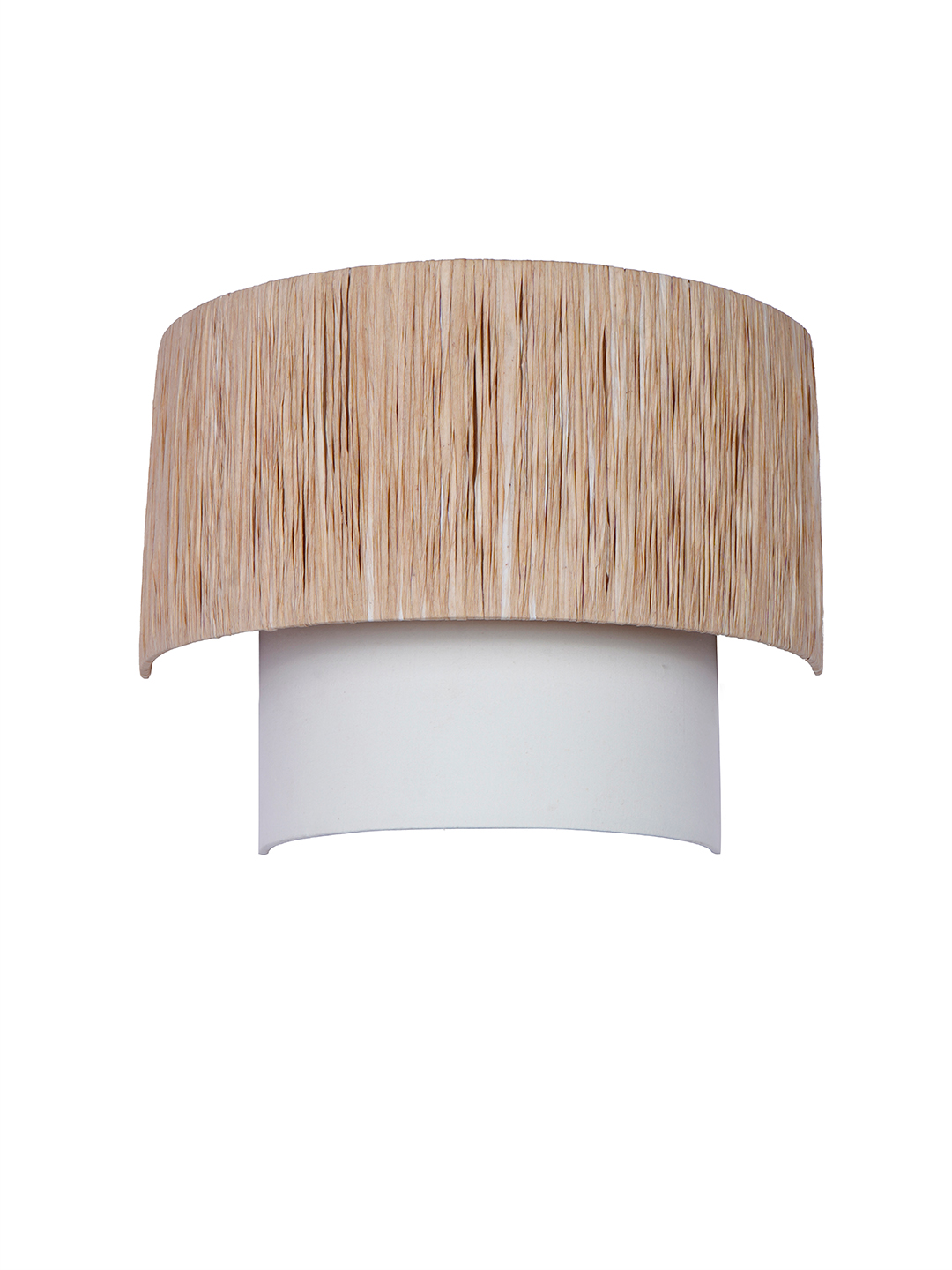 Elegant 12-inch Half Concentric Drum Wall Sconce, Raffia and White Fabric
