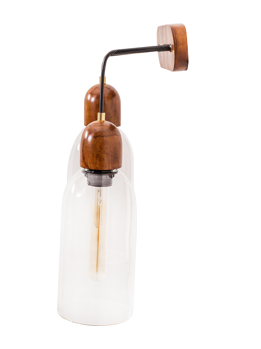 Brown Wood Glass 2-Light Wall Sconce – 47 cm