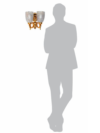 Opulent Gold Double Wall Sconce with Multicolor Speckled Glass Shades