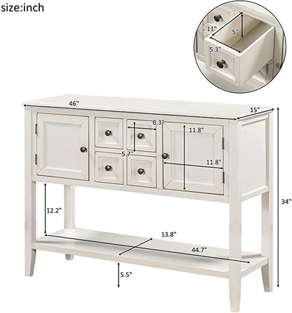 Designs Buffet Cabinet Kitchen Storage Buffet and Sideboard Table Console Tables with Four Storage Drawers Two Cabinets and Bottom (White)