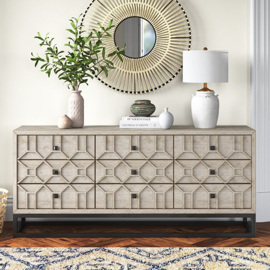 Elegant Smoke Grey Mango Wood Chest Drawer Sideboard