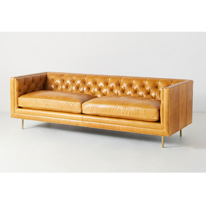 Mina Premium Leather Two-Cushion Sofa – Yellow Verman Finish