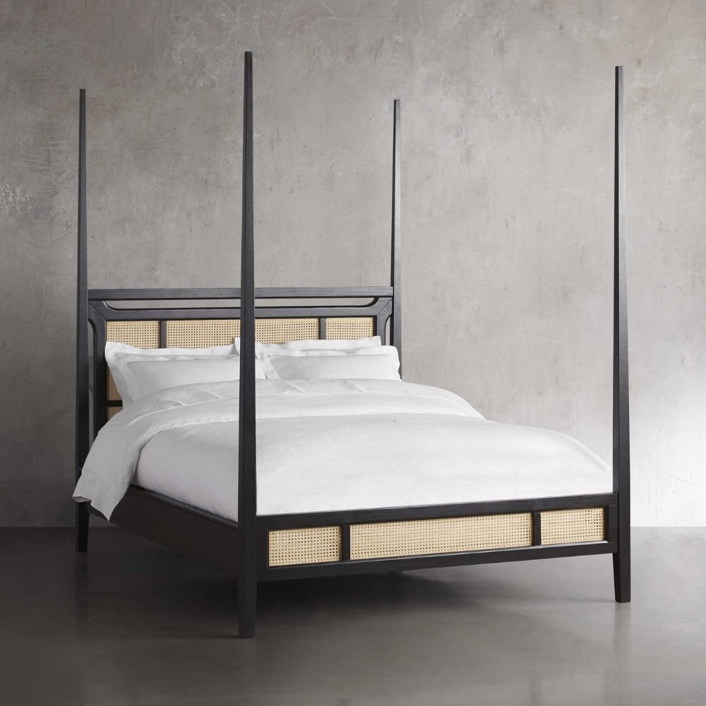 Premium Brock Cane Poster Bed with Walnut Finish