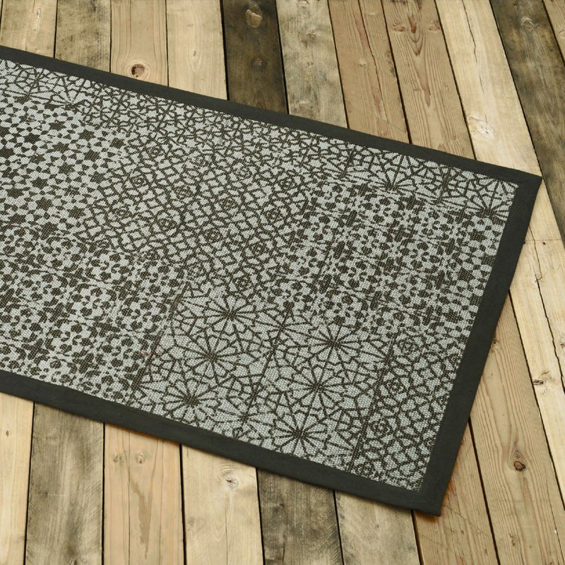 Grey Geometric Trellis Cotton Rug | Distressed Print | Handmade in India