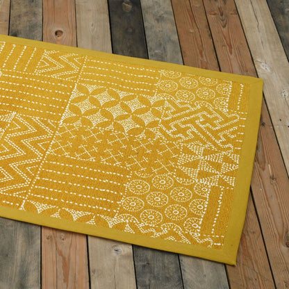 Mustard Geometric Cotton Printed Rug – Handcrafted 24x36 Inch