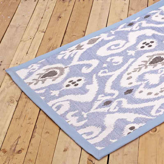 Blue Ikat Printed 100% Cotton Rug 24x36 Inch Accent