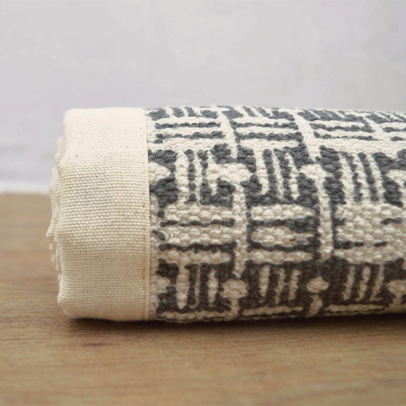 Grey Weave Texture Print Cotton Rug – Handmade | Off-White Edging | 2 Sizes