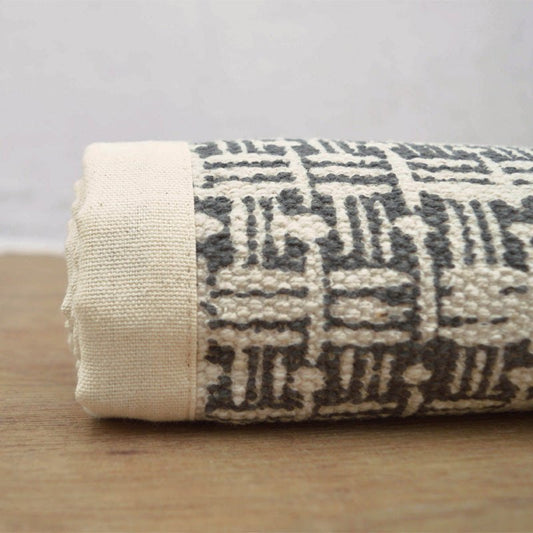 Grey Weave Texture Print Cotton Rug – Handmade | Off-White Edging | 2 Sizes