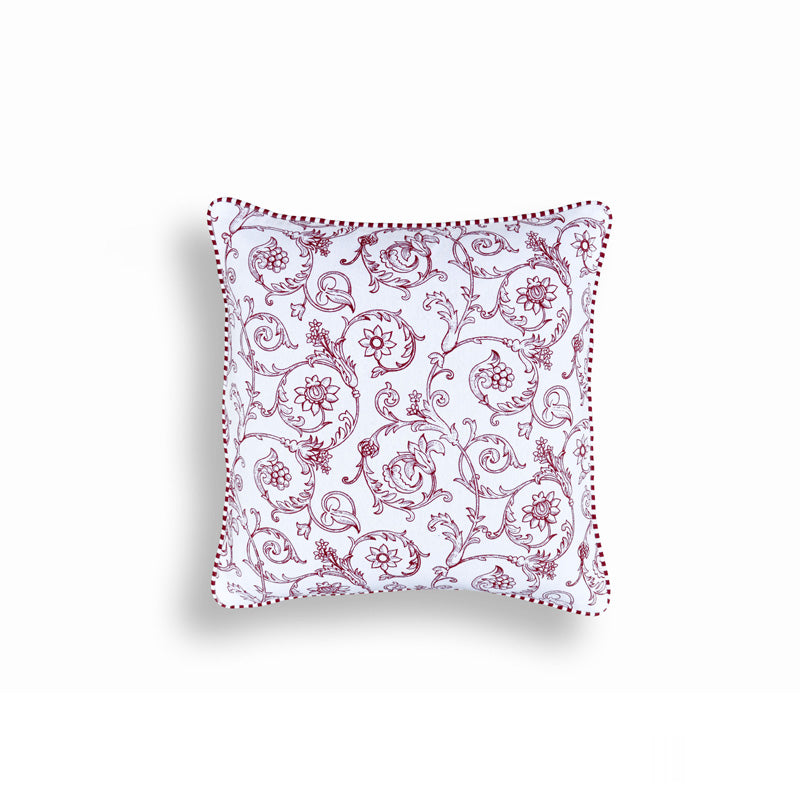 Red Swirl Victorian Cotton Pillow – 16x16 Inch Decorative Cover