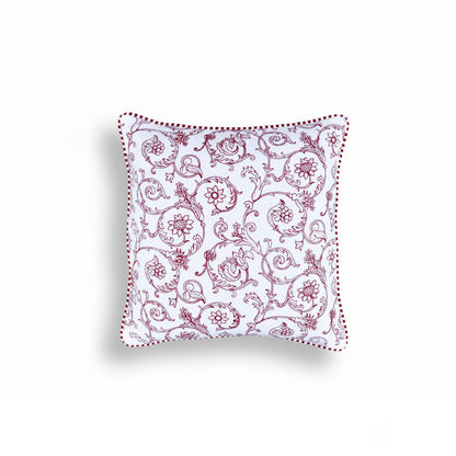 Red Swirl Victorian Cotton Pillow – 16x16 Inch Decorative Cover