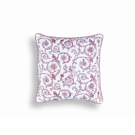 Red Swirl Victorian Cotton Pillow – 16x16 Inch Decorative Cover