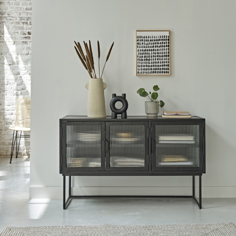 Gatsby Mirrored Metal & Corrugated Glass Sideboard – Elegant Storage