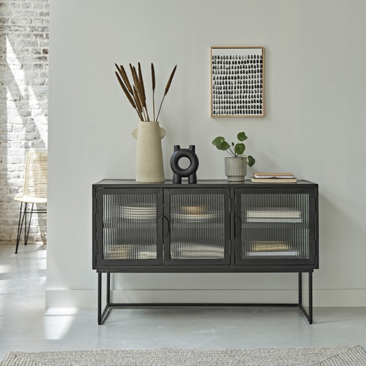 Gatsby Mirrored Metal & Corrugated Glass Sideboard – Elegant Storage