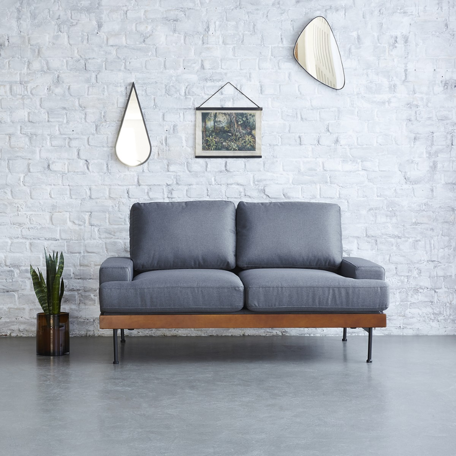 Brooklyn Two-Seater Anthracite Wooden Sofa with Walnut Finish