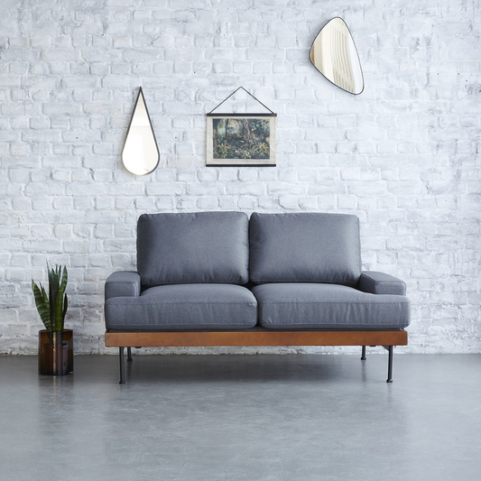 Brooklyn Two-Seater Anthracite Wooden Sofa with Walnut Finish
