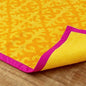 Shyrdak Yellow Moroccan Print Cotton Rug – Scrolling Vine Pattern, Hot Pink Binding | 3 Sizes