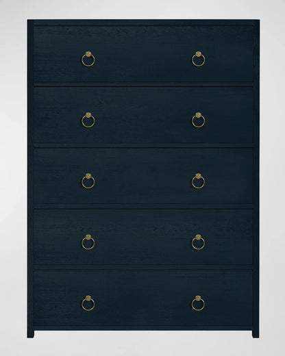 Elegant Lark Chest: Golden Ring Pulls, Smooth Ball Bearing Glides, Textured Wooden Finish
