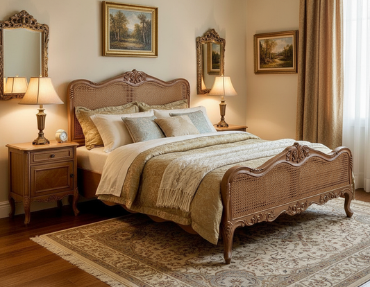 Teak Wood Rattan Bed