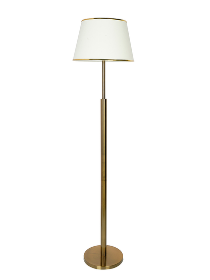 Elegant Antique Brass Double Pipe Floor Lamp with Cream Tapered Fabric Shade